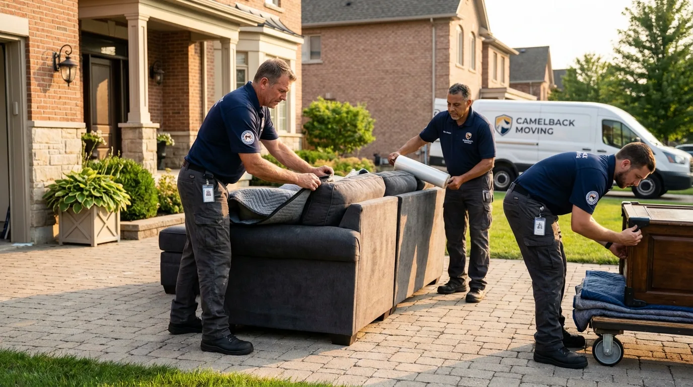 Large estate moving crew wrapping furniture in Pampa, TX